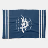 Nautical Ship Wheel Boat Name Navy Blue Theedoek (Horizontaal)