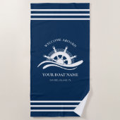 Nautical Ship Wheel Boat Name Welkom aan boord mar Strandlaken (Voorkant)