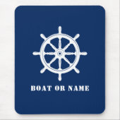 Nautical Ship Wheel Helm & Your Boat and Name Navy Muismat (Voorkant)