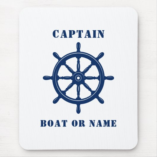 Nautical Ship Wheel Kapitein & Boat of Name Navy Muismat (Voorkant)