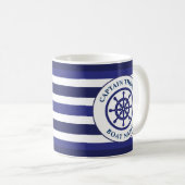 Nautical Ship Wheel Navy Blue Sailing Kapitein Koffiemok (Voorkant rechts)