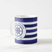 Nautical Ship Wheel Navy Blue Sailing Kapitein Koffiemok (Voorkant links)
