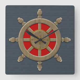 Nautical Ship Wheel Wall Clock Vierkante Klok