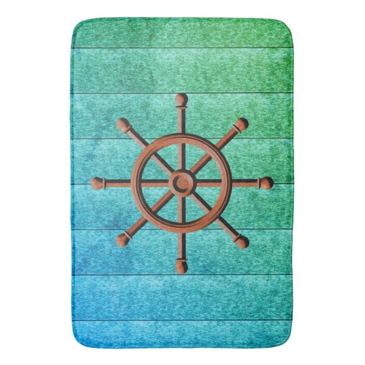 Nautical Ship Wheel Wood Badmat (Voorkant Verticaal)