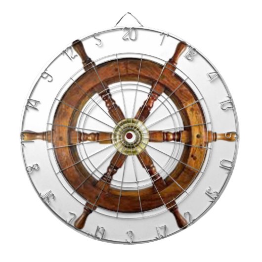 Nautical  Ship Wheel Wooden Helm Dart Board Dartbord (Voorkant)