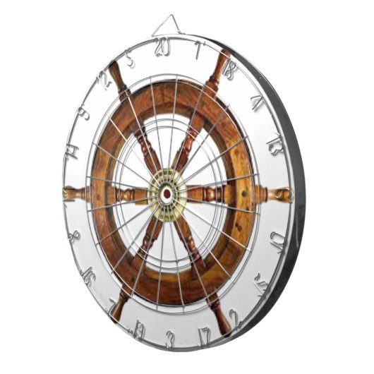 Nautical  Ship Wheel Wooden Helm Dart Board Dartbord (Voorkant Rechts)