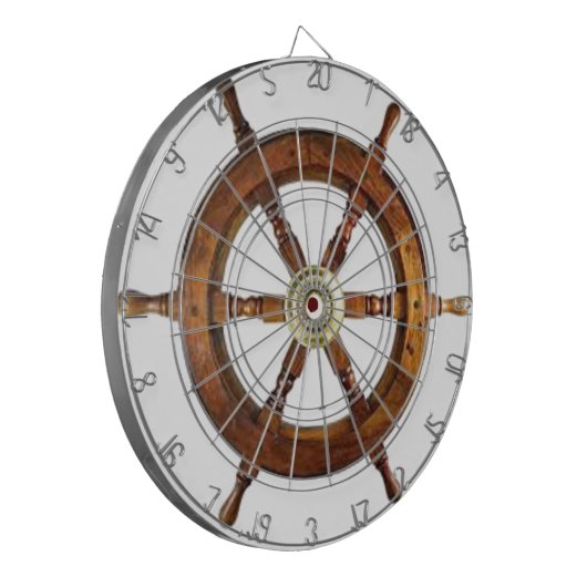 Nautical  Ship Wheel Wooden Helm Dart Board Dartbord (Voorkant Links)