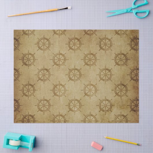 Nautical Ship Wheels on Brown Decoupage Tissuepapier (Craft)