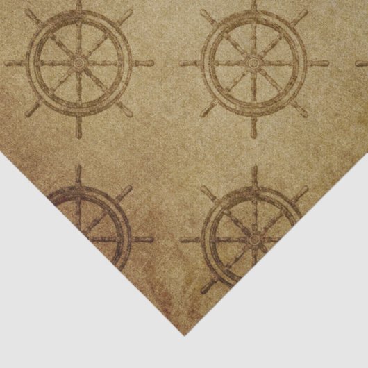 Nautical Ship Wheels on Brown Decoupage Tissuepapier (Detail)