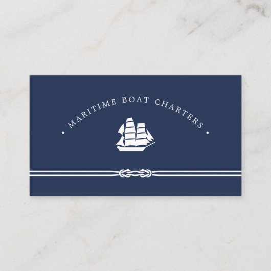 Nautical Ship | Zeemacht en wit | Boat-handvest Visitekaartje (Voorkant)