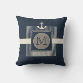 Nautical Ship's Anchor Monogram Burlap Effect Naut Kussen