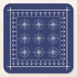 Nautical Ships Compass and Anchors Navy Blue Kartonnen Onderzetters