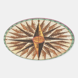Nautical Ship's Compass Navigator Sailing Ovale Sticker