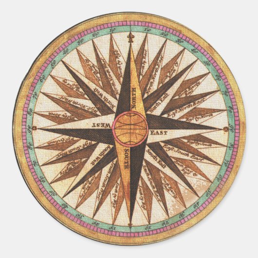 Nautical Ship's Compass Navigator Sailing Ronde Sticker (Voorkant)