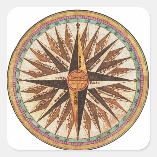 Nautical  Ship's Compass Navigator Sailing Vierkante Sticker (Voorkant)