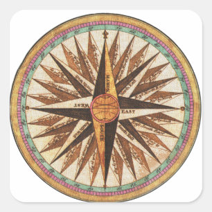 Nautical  Ship's Compass Navigator Sailing Vierkante Sticker