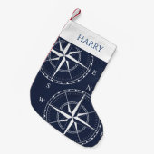 Nautical Ships Compass Navy Blue Coastal Kleine Kerstsok (Voorkant (Hangend))