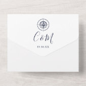 Nautical Ships Compass Navy Blue Script Wedding Al All In One Uitnodiging (Achterkant)