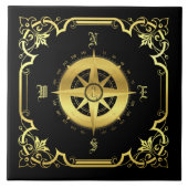 Nautical ship's compass silhouette/gold/black tegeltje (Voorkant)