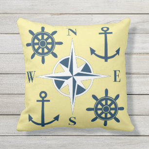Nautical Ships Helm Compass Anchors Butter Yellow Buitenkussen