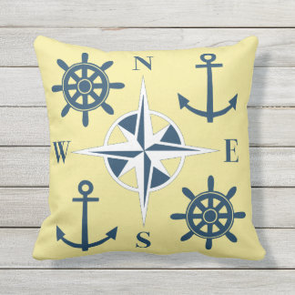 Nautical Ships Helm Compass Anchors Butter Yellow Buitenkussen