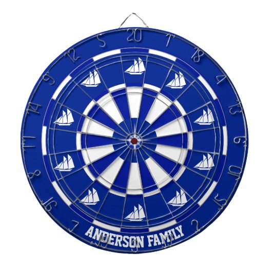 Nautical Ships on Navy Blue & White Dartbord (Voorkant)