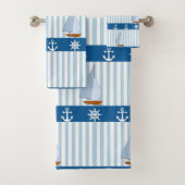 Nautical Ships Wheel Anchor Blue White Stripes Bad Handdoek (Insitu)