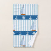 Nautical Ships Wheel Anchor Blue White Stripes Bad Handdoek (Handdoek)