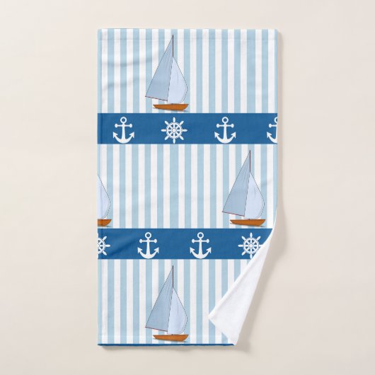 Nautical Ships Wheel Anchor Blue White Stripes Bad Handdoek (Handdoek)