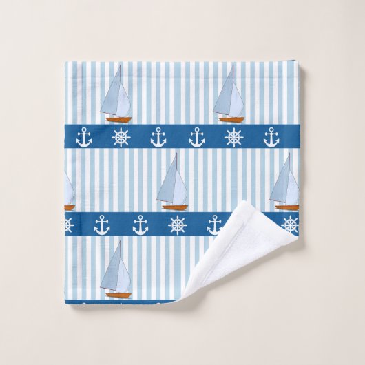 Nautical Ships Wheel Anchor Blue White Stripes Bad Handdoek (Wasdoekje)