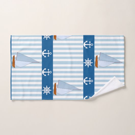 Nautical Ships Wheel Anchor Blue White Stripes Bad Handdoek (Handdoek)