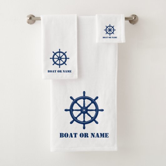 Nautical Ships Wheel Helm jouw naam of Boat Bad Handdoek (Insitu)