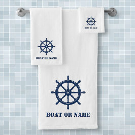 Nautical Ships Wheel Helm jouw naam of Boat Bad Handdoek