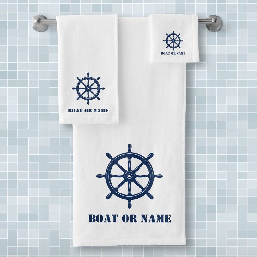 Nautical Ships Wheel Helm jouw naam of Boat Bad Handdoek