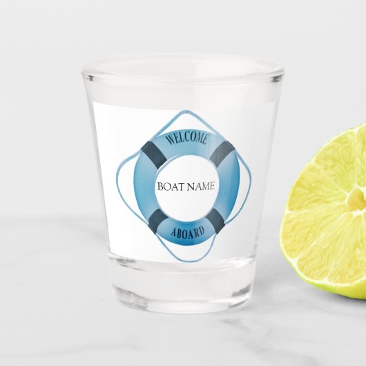 Nautical Ships Wheel Helm met je naam van het schi Shot Glas (Voorkant)