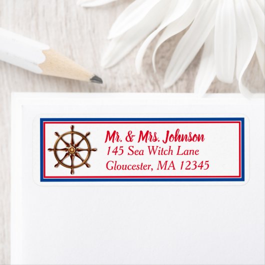 Nautical Ships Wheel - Red White en Blue Address Etiket (Insitu)