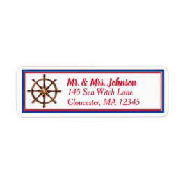 Nautical Ships Wheel - Red White en Blue Address Etiket