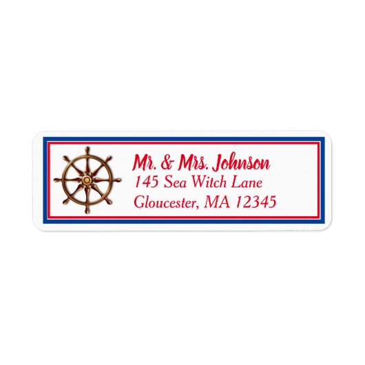Nautical Ships Wheel - Red White en Blue Address Etiket (Voorkant)