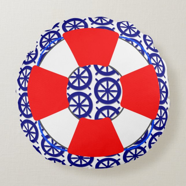 Nautical Ship's Wheel Throw Pillow Rond Kussen (Voorkant)