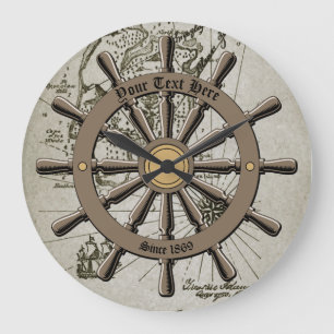  Nautical Ship's Wheel & Treasure Map Grote Klok