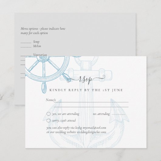 Nautical Ships Wheel Wedding Briefkaart (Voorkant / Achterkant)