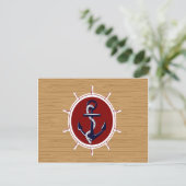 Nautical Ships Wheels Anchor on Wood Grain Briefkaart (Staand voorkant)