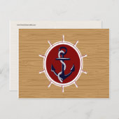 Nautical Ships Wheels Anchor on Wood Grain Briefkaart (Voorkant / Achterkant)