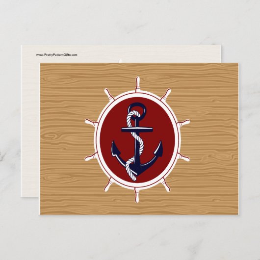 Nautical Ships Wheels Anchor on Wood Grain Briefkaart (Voorkant / Achterkant)