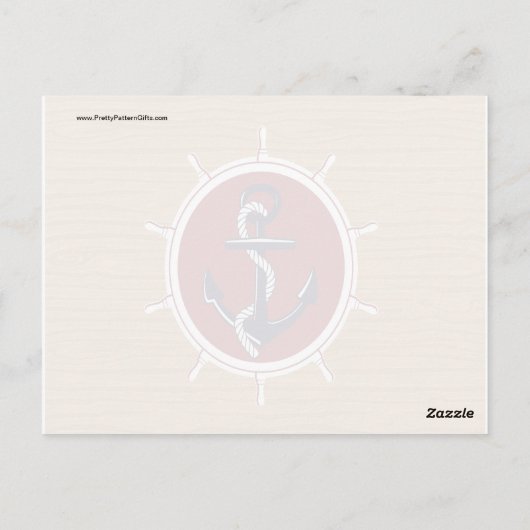 Nautical Ships Wheels Anchor on Wood Grain Briefkaart (Achterkant)