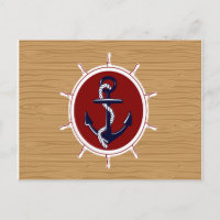 Nautical Ships Wheels Anchor on Wood Grain