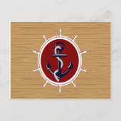Nautical Ships Wheels Anchor on Wood Grain Briefkaart (Voorkant)