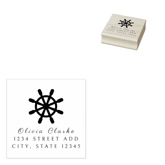 Nautical Ships Wiel Helm Stijlvol Script Rubberstempel (Gestempeld)