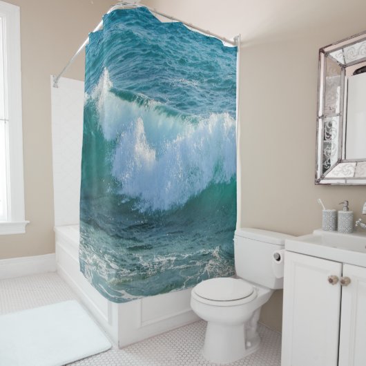 Nautical Shower Curtain, Waves zee shore oceaan Douchegordijn (In situ)