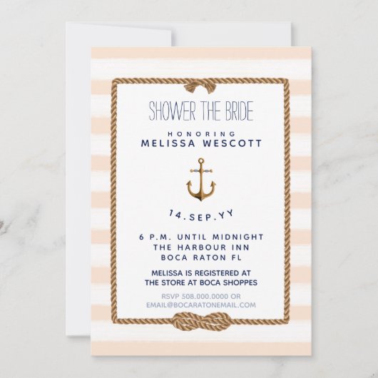 Nautical Shower the Bride Infinity Knot Soft Peach Kaart (Voorkant)